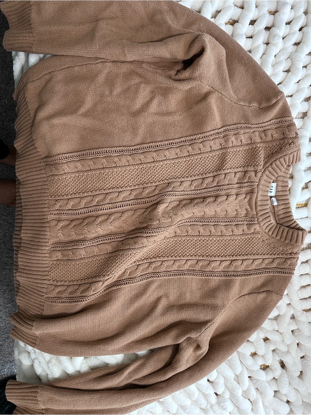 GAP Cable Knit Crewneck Sweater - Camel Brown